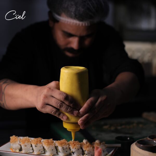 Elegant dining area with warm lighting