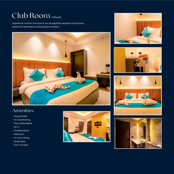 Premium club room with king size bed and modern amenities at Rishikesh hotel by Dekho Deals